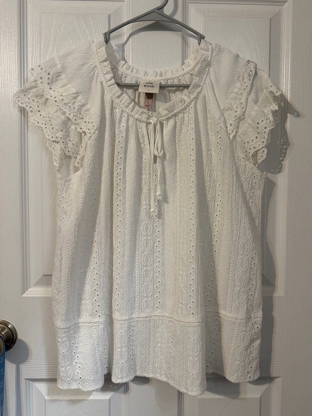 Knox Rose white lace sleeve tie front top